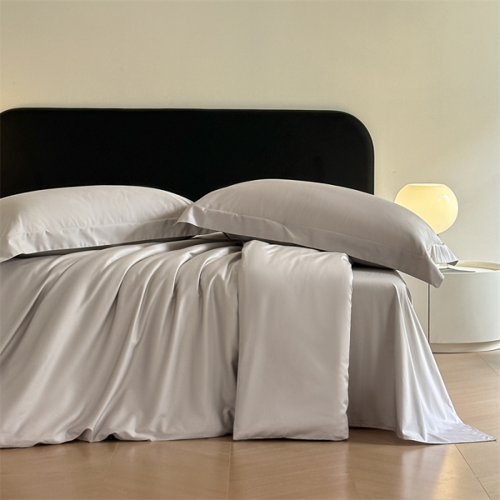 91家纺网 家纺一手货源 找家纺 618家纺 2023新款100支北欧长绒棉单床单 纯色月光灰