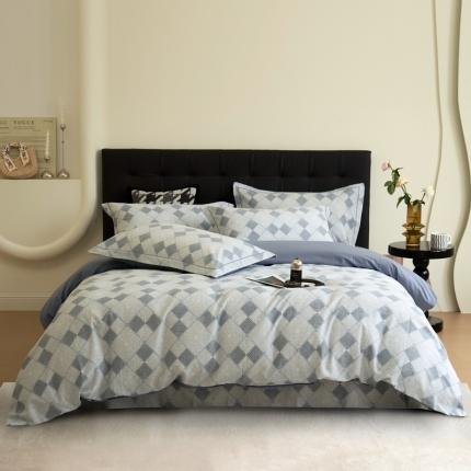 91家纺网 家纺一手货源 找家纺 希文 2023新款全棉生态磨毛四件套 格律时尚-蓝