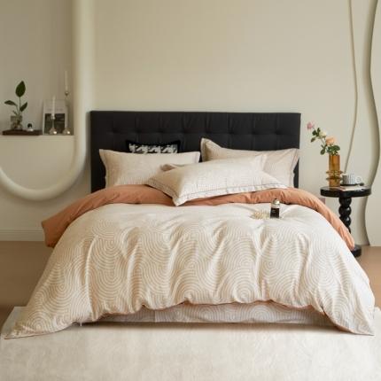 91家纺网 家纺一手货源 找家纺 希文 2023新款全棉生态磨毛四件套 维诺-棕