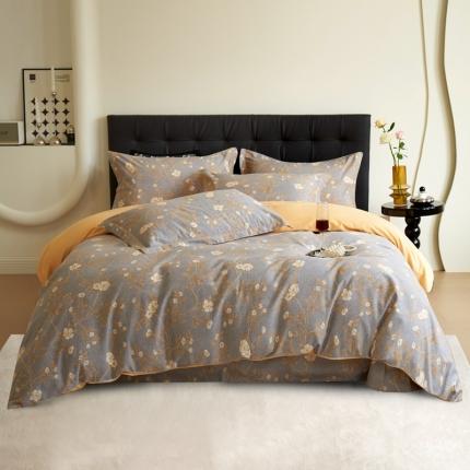 91家纺网 家纺一手货源 找家纺 希文 2023新款全棉生态磨毛四件套 闲绕花枝-灰