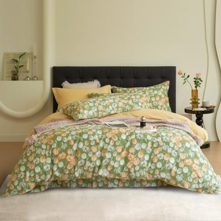 91家纺网 家纺一手货源 找家纺 希文 2023新款全棉生态磨毛四件套 郁金花海