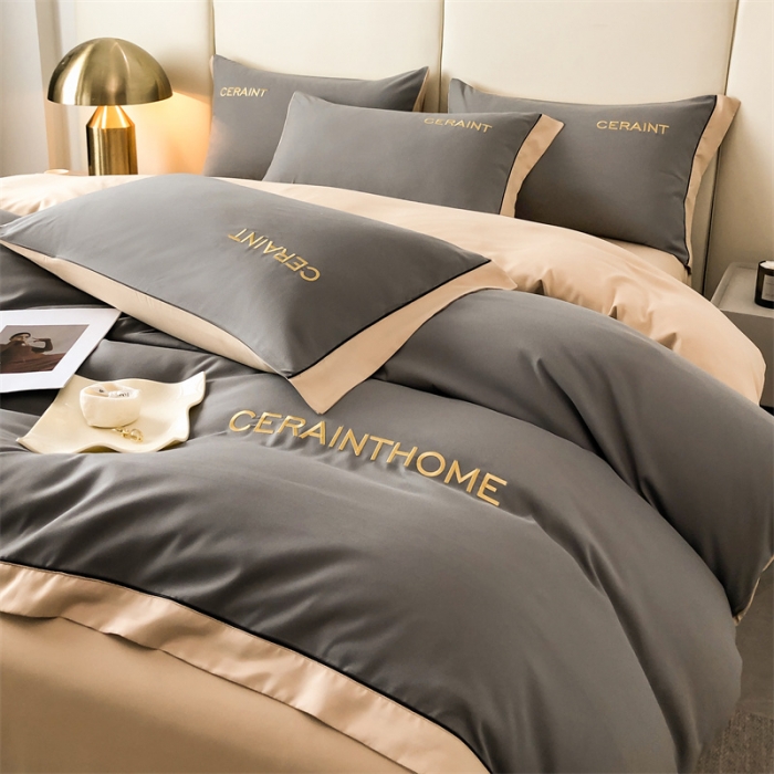 91家纺网 家纺一手货源 找家纺 （总）盛秋家纺 2025新款纯色双拼刺绣四件套麻绳款-洛伦