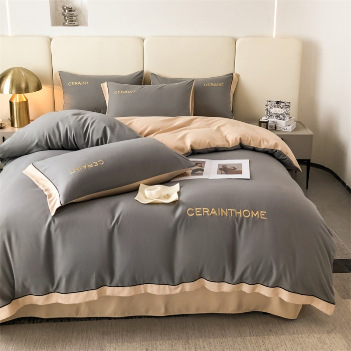 91家纺网 家纺一手货源 找家纺 （总）盛秋家纺 2025新款纯色双拼刺绣四件套麻绳款-洛伦