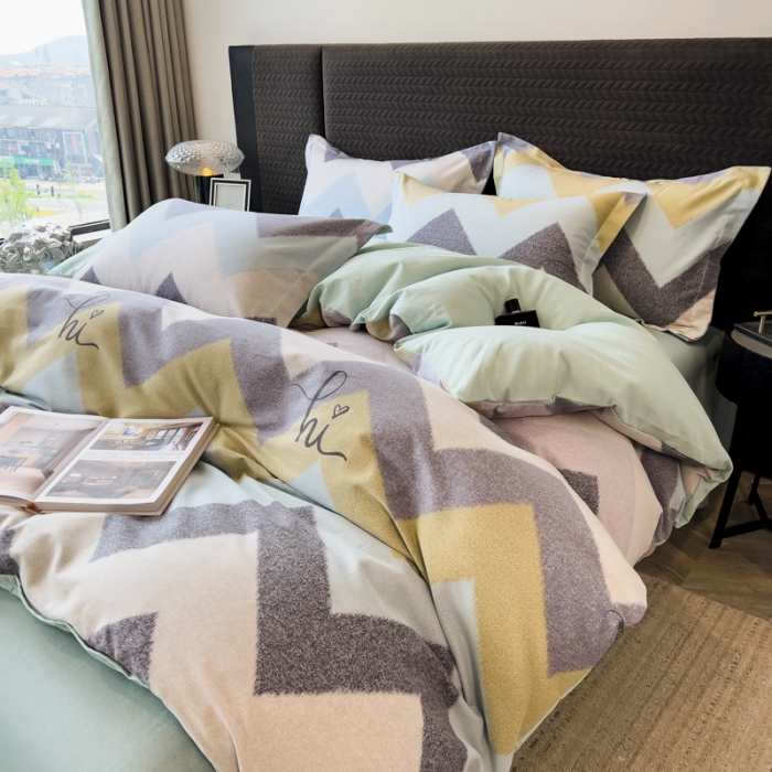 91家纺网 家纺一手货源 找家纺 印季家纺 2024新款全棉印花加厚混纺磨毛四件套 简约时代