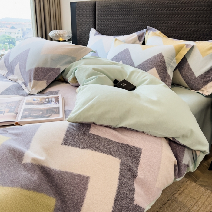 91家纺网 家纺一手货源 找家纺 印季家纺 2024新款全棉印花加厚混纺磨毛四件套 简约时代