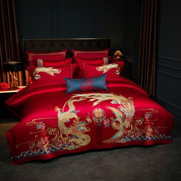 91家纺网 家纺一手货源 找家纺 （总）缔缦 2023新款100s全棉长绒棉刺绣四件套婚庆