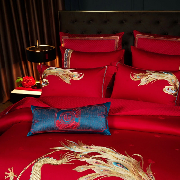 91家纺网 家纺一手货源 找家纺 （总）缔缦 2023新款100s全棉长绒棉刺绣四件套婚庆