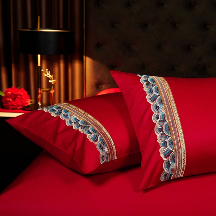 91家纺网 家纺一手货源 找家纺 （总）缔缦 2023新款100s全棉长绒棉刺绣四件套婚庆