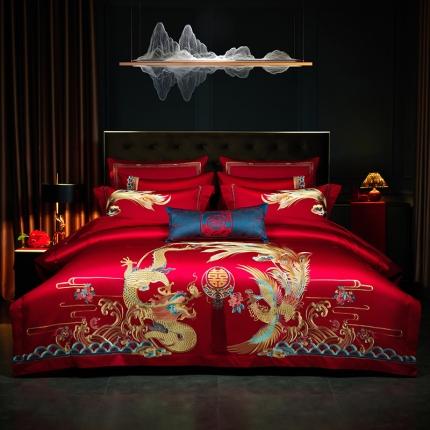 （总）缔缦 2023新款100s全棉长绒棉刺绣四件套婚庆