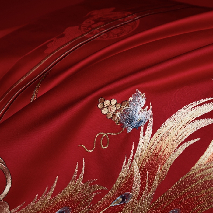 91家纺网 家纺一手货源 找家纺 缔缦 2023新款100s全棉长绒棉刺绣四件套婚庆 龙凤牡丹