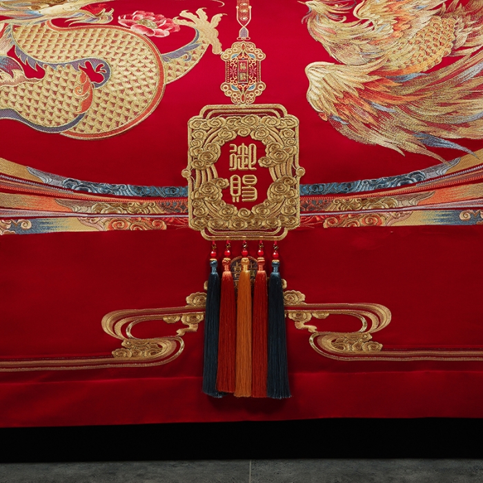 91家纺网 家纺一手货源 找家纺 缔缦 2023新款100s全棉长绒棉刺绣四件套婚庆 大喜之日