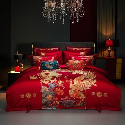 缔缦 2023新款100s全棉长绒棉刺绣四件套婚庆 爱的盛宴