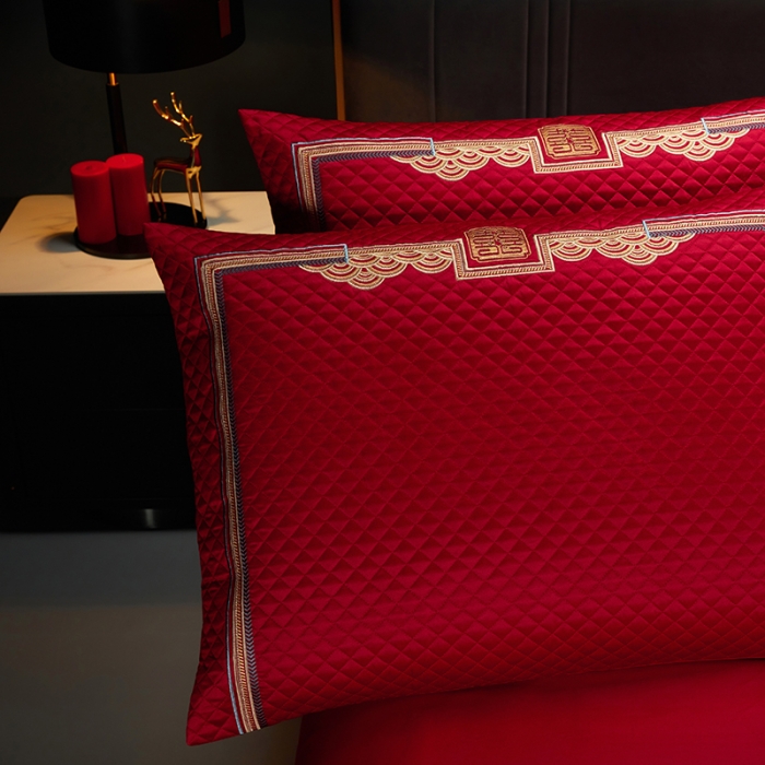 91家纺网 家纺一手货源 找家纺 缔缦 2023新款100s全棉长绒棉刺绣四件套婚庆 爱的盛宴