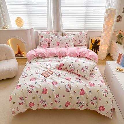 91家纺网 家纺一手货源 找家纺 爱丽丝 2024新款KT猫 三丽鸥全棉四件套套件系列 公主凯蒂