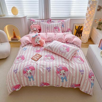 91家纺网 家纺一手货源 找家纺 爱丽丝 2024新款KT猫 三丽鸥全棉四件套套件系列 甜甜美乐蒂