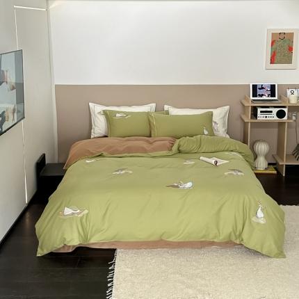 91家纺网 家纺一手货源 找家纺 （总）初拾 2023新款全棉大雁纹年轻系列四件套—沙滩鸭