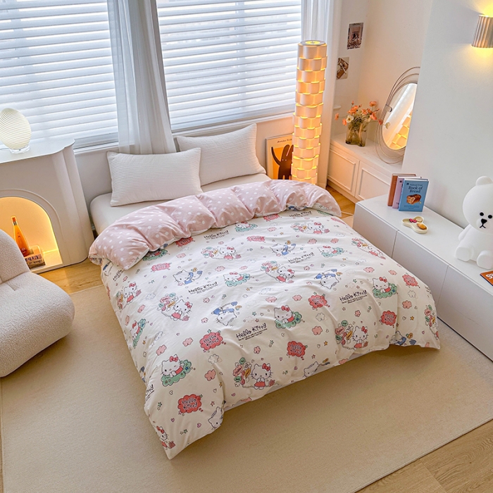 91家纺网 家纺一手货源 找家纺 （总）爱丽丝 2024新款KT猫 三丽鸥全棉四件套套件系列