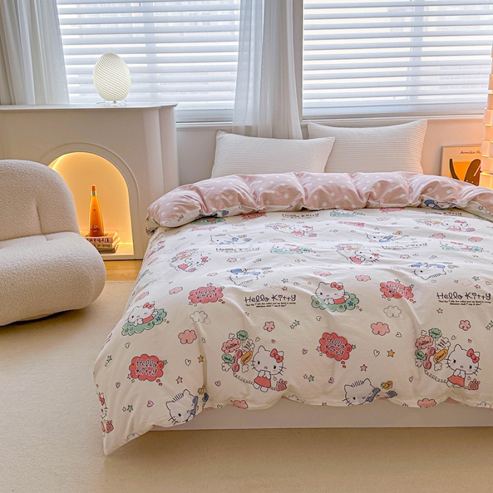 91家纺网 家纺一手货源 找家纺 （总）爱丽丝 2024新款KT猫 三丽鸥全棉四件套套件系列