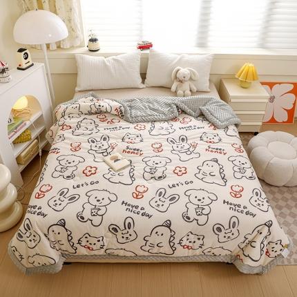 91家纺网 家纺一手货源 找家纺 十九色 2024新款双人全棉夹棉安抚豆豆毯豆豆被 简笔画