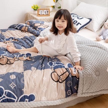 91家纺网 家纺一手货源 找家纺 十九色 2024新款双人全棉夹棉安抚豆豆毯豆豆被 快乐熊