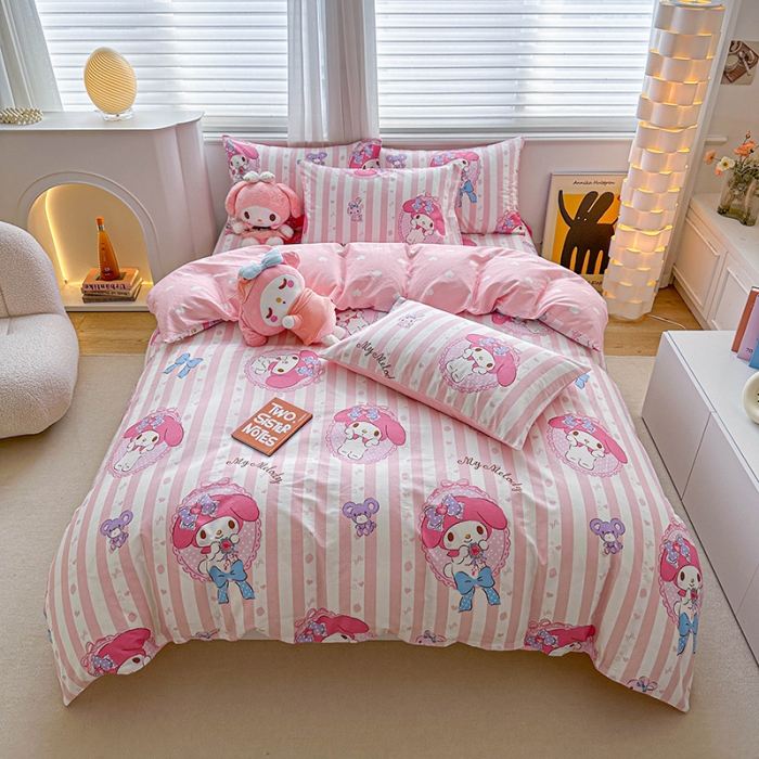 91家纺网 家纺一手货源 找家纺 爱丽丝 2024新款KT猫 三丽鸥全棉四件套套件系列 甜甜美乐蒂