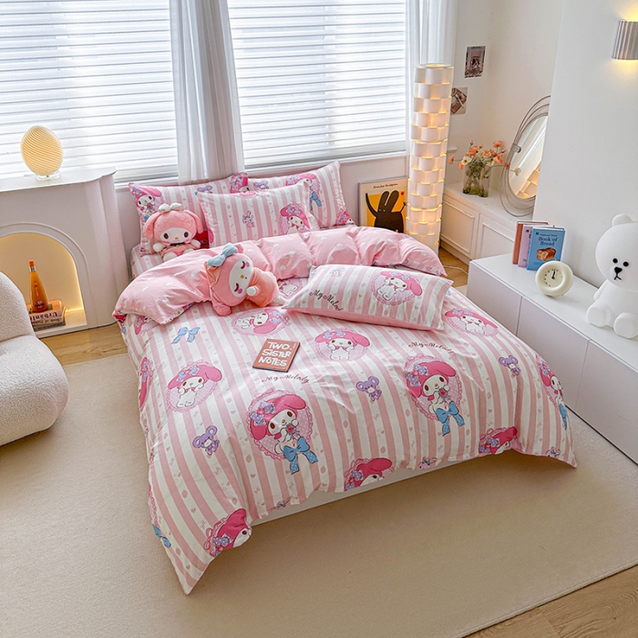 91家纺网 家纺一手货源 找家纺 爱丽丝 2024新款KT猫 三丽鸥全棉四件套套件系列 甜甜美乐蒂