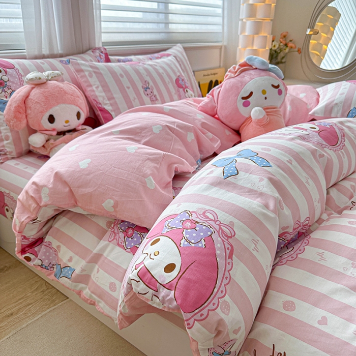 91家纺网 家纺一手货源 找家纺 爱丽丝 2024新款KT猫 三丽鸥全棉四件套套件系列 甜甜美乐蒂