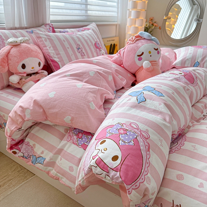 91家纺网 家纺一手货源 找家纺 爱丽丝 2024新款KT猫 三丽鸥全棉四件套套件系列 甜甜美乐蒂