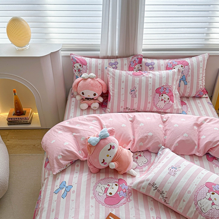 91家纺网 家纺一手货源 找家纺 爱丽丝 2024新款KT猫 三丽鸥全棉四件套套件系列 甜甜美乐蒂