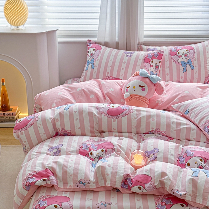 91家纺网 家纺一手货源 找家纺 爱丽丝 2024新款KT猫 三丽鸥全棉四件套套件系列 甜甜美乐蒂
