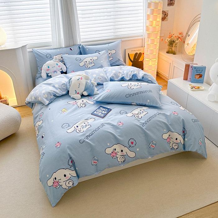 91家纺网 家纺一手货源 找家纺 爱丽丝 2024新款KT猫 三丽鸥全棉四件套套件系列 甜品玉桂狗