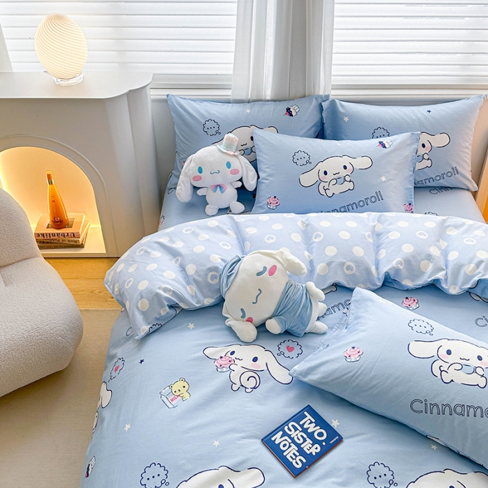 91家纺网 家纺一手货源 找家纺 爱丽丝 2024新款KT猫 三丽鸥全棉四件套套件系列 甜品玉桂狗