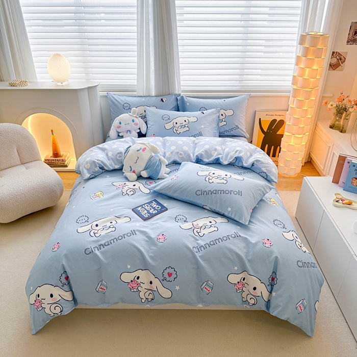 91家纺网 家纺一手货源 找家纺 爱丽丝 2024新款KT猫 三丽鸥全棉四件套套件系列 甜品玉桂狗