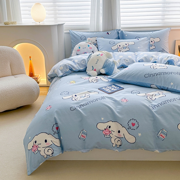 91家纺网 家纺一手货源 找家纺 爱丽丝 2024新款KT猫 三丽鸥全棉四件套套件系列 甜品玉桂狗