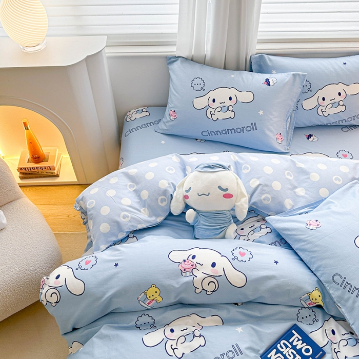 91家纺网 家纺一手货源 找家纺 爱丽丝 2024新款KT猫 三丽鸥全棉四件套套件系列 甜品玉桂狗