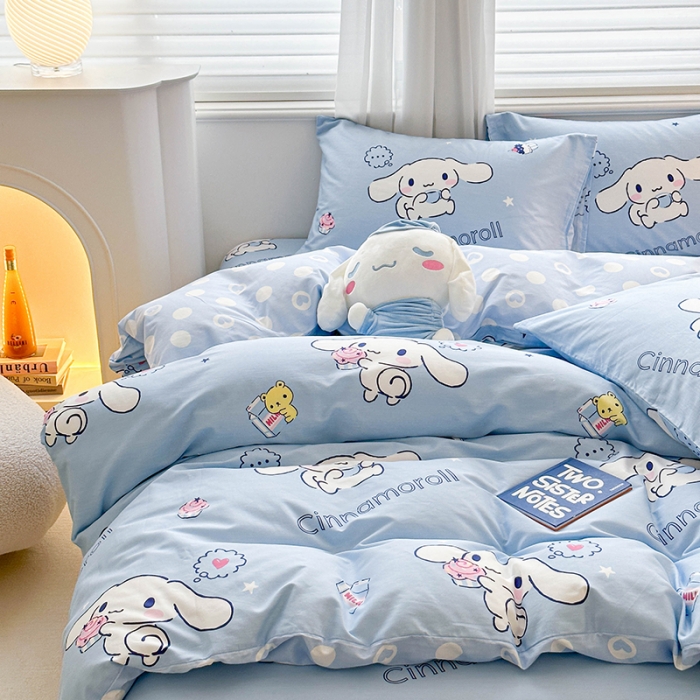 91家纺网 家纺一手货源 找家纺 爱丽丝 2024新款KT猫 三丽鸥全棉四件套套件系列 甜品玉桂狗