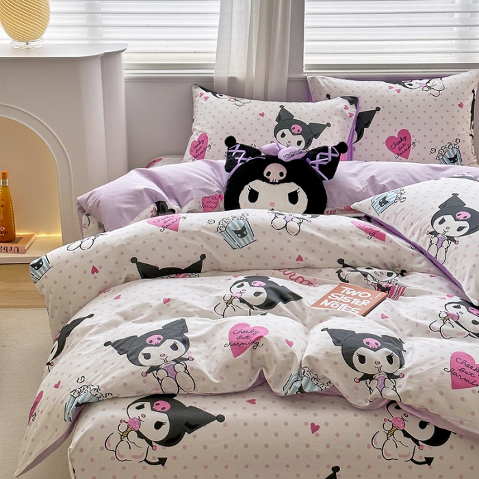 91家纺网 家纺一手货源 找家纺 爱丽丝 2024新款KT猫 三丽鸥全棉四件套套件系列 甜筒库洛米