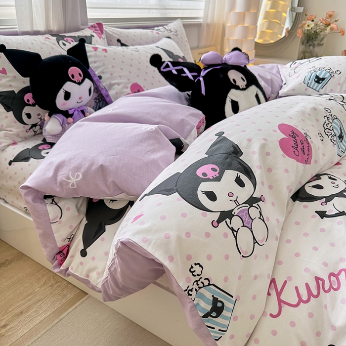 91家纺网 家纺一手货源 找家纺 爱丽丝 2024新款KT猫 三丽鸥全棉四件套套件系列 甜筒库洛米