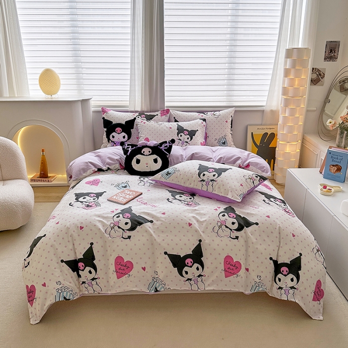 91家纺网 家纺一手货源 找家纺 爱丽丝 2024新款KT猫 三丽鸥全棉四件套套件系列 甜筒库洛米