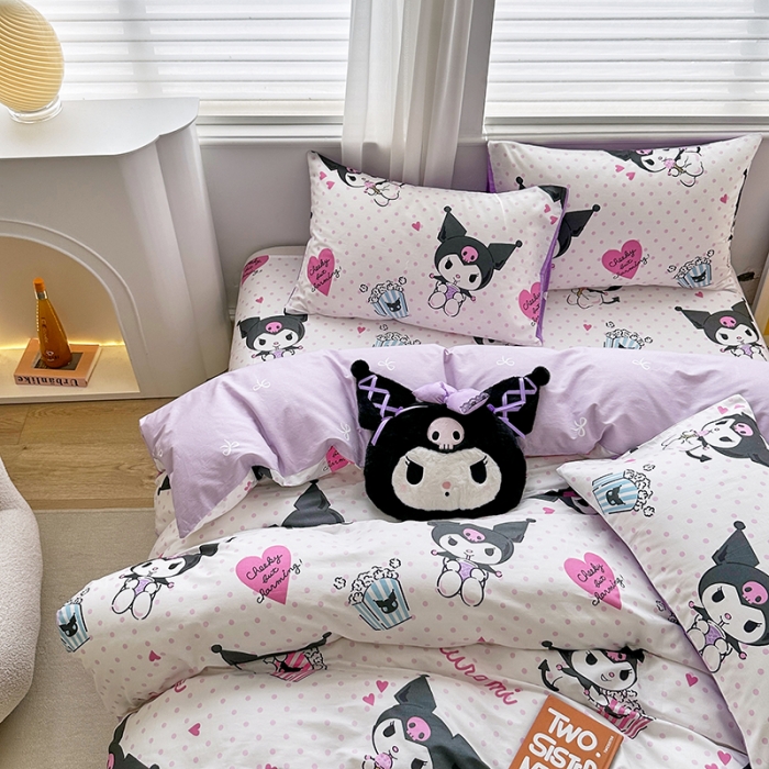 91家纺网 家纺一手货源 找家纺 爱丽丝 2024新款KT猫 三丽鸥全棉四件套套件系列 甜筒库洛米