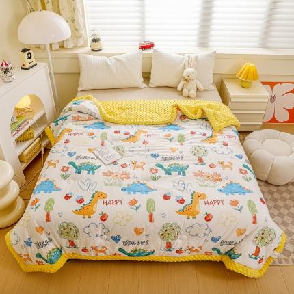 十九色 2024新款双人全棉夹棉安抚豆豆毯豆豆被 恐龙王国