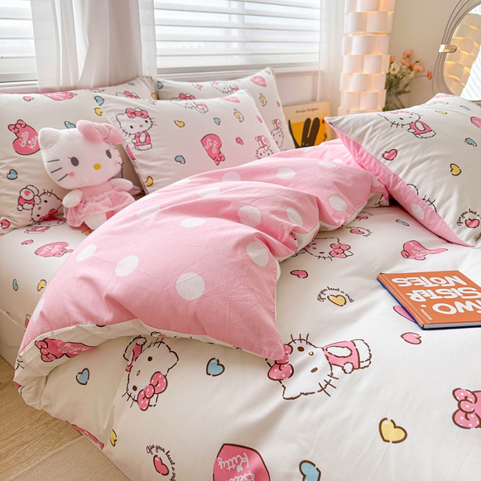 91家纺网 家纺一手货源 找家纺 爱丽丝 2024新款KT猫 三丽鸥全棉四件套套件系列 公主凯蒂