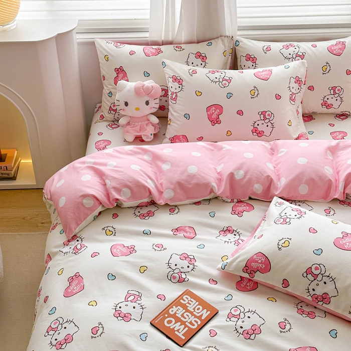 91家纺网 家纺一手货源 找家纺 爱丽丝 2024新款KT猫 三丽鸥全棉四件套套件系列 公主凯蒂