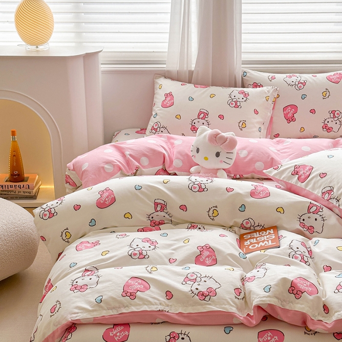 91家纺网 家纺一手货源 找家纺 爱丽丝 2024新款KT猫 三丽鸥全棉四件套套件系列 公主凯蒂