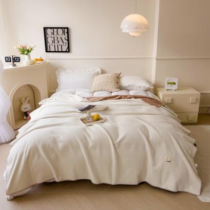 91家纺网 家纺一手货源 找家纺 馨米莱 2024新款华夫格毛毯牛奶绒夏被毯空调毯白色