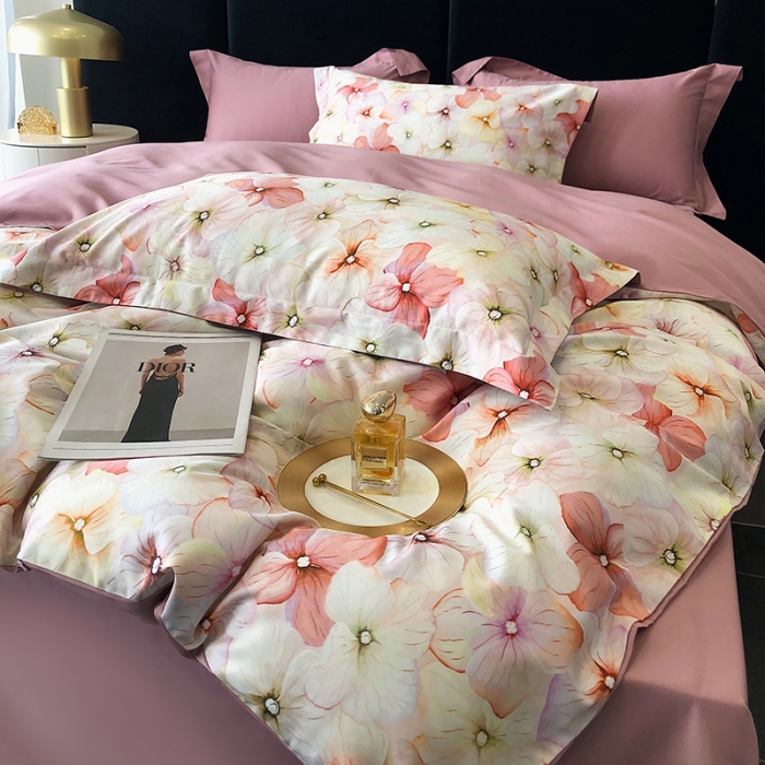 91家纺网 家纺一手货源 找家纺 红馆 2003新款轻奢高支棉臻品100支数码印花四件套--简约款 净若