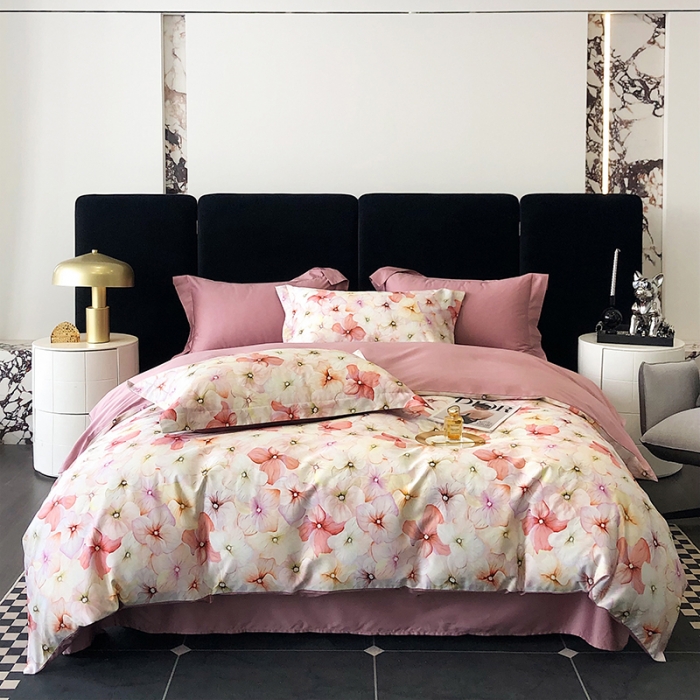 91家纺网 家纺一手货源 找家纺 红馆 2003新款轻奢高支棉臻品100支数码印花四件套--简约款 净若