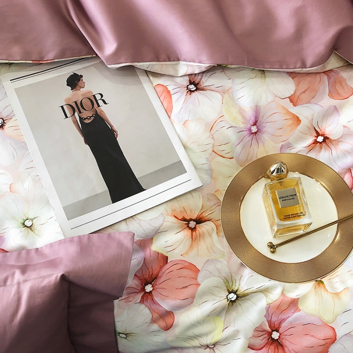 91家纺网 家纺一手货源 找家纺 红馆 2003新款轻奢高支棉臻品100支数码印花四件套--简约款 净若