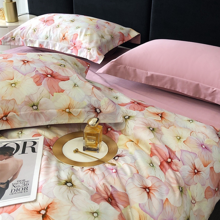 91家纺网 家纺一手货源 找家纺 红馆 2003新款轻奢高支棉臻品100支数码印花四件套--简约款 净若