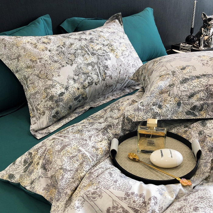 91家纺网 家纺一手货源 找家纺 红馆 2003新款轻奢高支棉臻品100支数码印花四件套--简约款 树屿